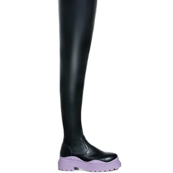 CAN YOU STAND IT ? THIGH HIGH PERIWINKLE FLATFORM  W/ 4 WAY STRETCH BRAND NEW !! - Picture 2 of 5